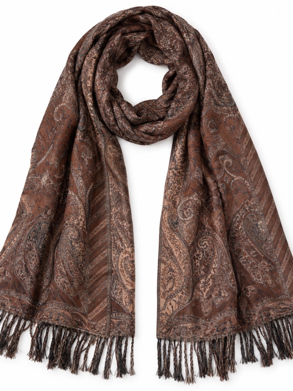 Elegant Brown Paisley Scarf